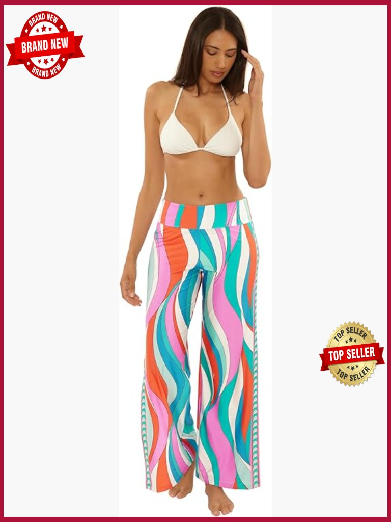Womens Wide Leg Side Slit Swimsuit Cover Up Pants Pull On